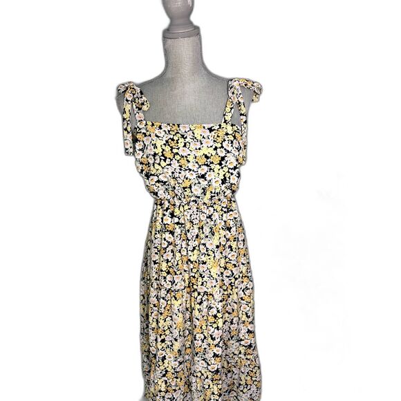 Social Standard by Sanctuary Black Daisy Print Maxi Long Tiered Dress size Small - Picture 8 of 9